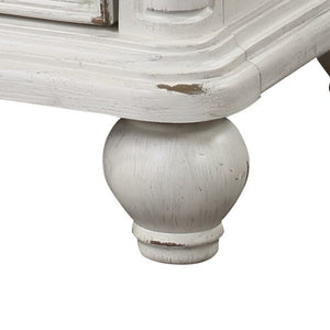 English Elm Jaqueline Antique White Nightstand with 3 Drawers, Felt-Lined Top, Wooden Bun Legs, 40lb Top Capacity B2726P287327