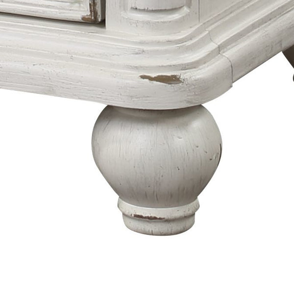 English Elm Jaqueline Antique White Nightstand with 3 Drawers, Felt-Lined Top, Wooden Bun Legs, 40lb Top Capacity B2726P287327