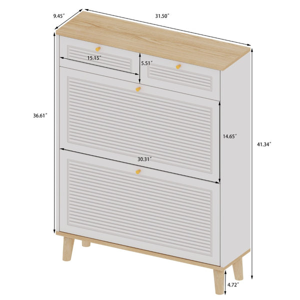 English Elm Shoes Storage Cabinet Slim Flip Door Entryway Organizer with Natural Wood Legs 16 Pairs W3166P266365