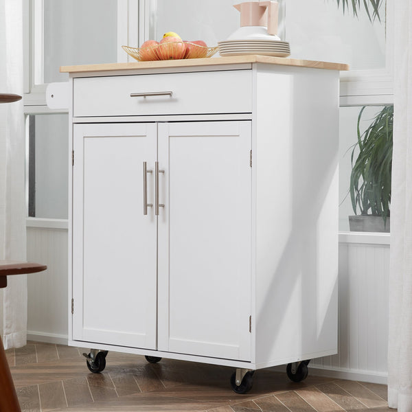 English Elm Homcom Versatile Kitchen Island Cart With Drawer, Towel Rack & Rolls For Easy Storage & Prep W2225P217944