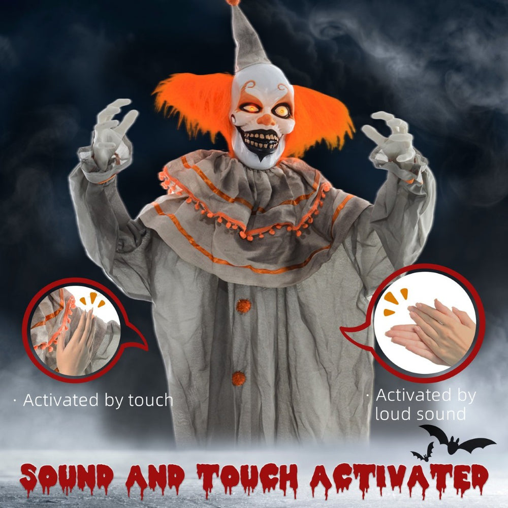 English Elm Orange Haired Animatronic Clown Six Foot Halloween Prop with Glowing Eyes and Motion Sensor T3971P382500