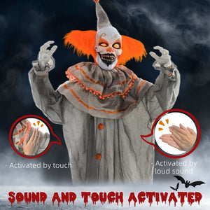 English Elm Orange Haired Animatronic Clown Six Foot Halloween Prop with Glowing Eyes and Motion Sensor T3971P382500