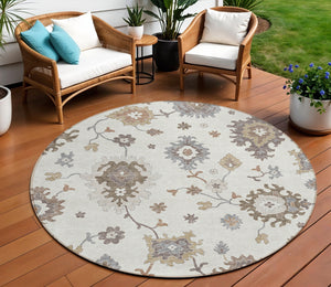 Homeroots 3' Artichoke Green Floral Washable Area Rug – Perfect For Indoor Or Outdoor Spaces, Durable & Stylish 8' Round Polyester 585000