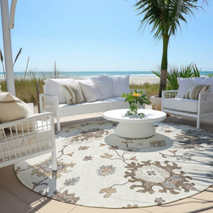 Homeroots 3' Artichoke Green Floral Washable Area Rug – Perfect For Indoor Or Outdoor Spaces, Durable & Stylish 8' Round Polyester 585000