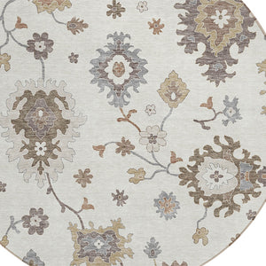 Homeroots 3' Artichoke Green Floral Washable Area Rug – Perfect For Indoor Or Outdoor Spaces, Durable & Stylish 8' Round Polyester 585000