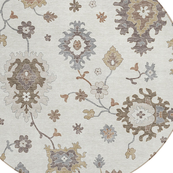 Homeroots 3' Artichoke Green Floral Washable Area Rug – Perfect For Indoor Or Outdoor Spaces, Durable & Stylish 8' Round Polyester 585000