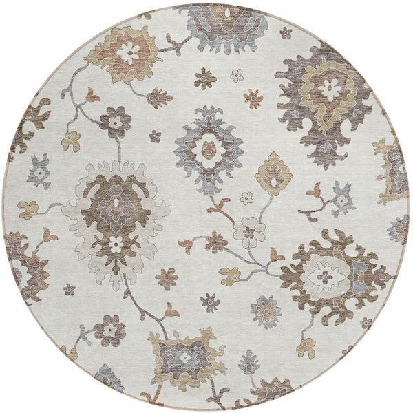 Homeroots 3' Artichoke Green Floral Washable Area Rug – Perfect For Indoor Or Outdoor Spaces, Durable & Stylish 8' Round Polyester 585000