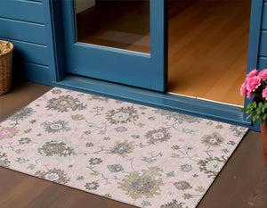 Homeroots 3' Artichoke Green Floral Washable Area Rug – Perfect For Indoor Or Outdoor Spaces, Durable & Stylish 3' X 5' Polyester 585004