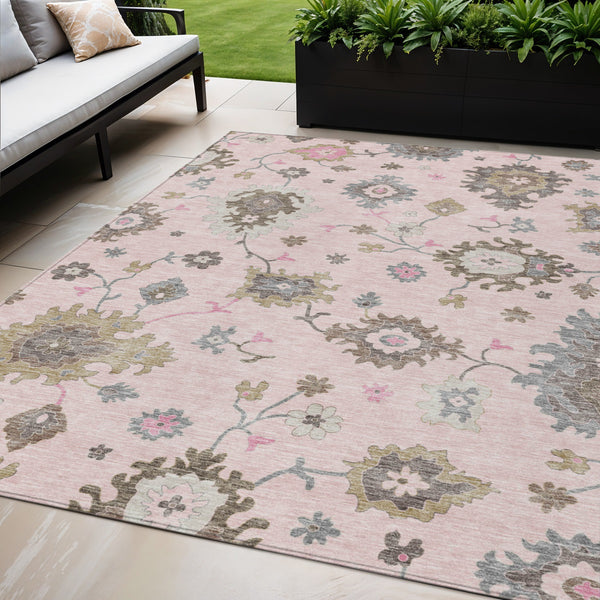 Homeroots 3' Artichoke Green Floral Washable Area Rug – Perfect For Indoor Or Outdoor Spaces, Durable & Stylish 5' X 8' Polyester 585005