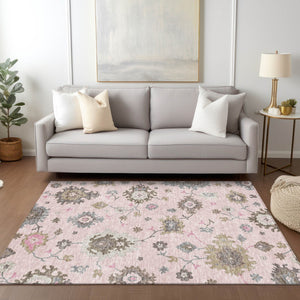 Homeroots 3' Artichoke Green Floral Washable Area Rug – Perfect For Indoor Or Outdoor Spaces, Durable & Stylish 5' X 8' Polyester 585005