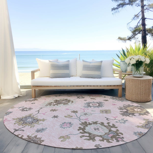 Homeroots 3' Artichoke Green Floral Washable Area Rug – Perfect For Indoor Or Outdoor Spaces, Durable & Stylish 8' Round Polyester 585006