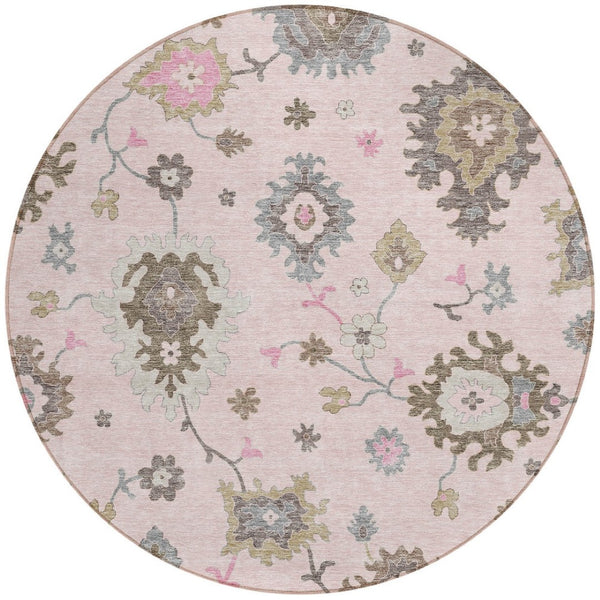Homeroots 3' Artichoke Green Floral Washable Area Rug – Perfect For Indoor Or Outdoor Spaces, Durable & Stylish 8' Round Polyester 585006