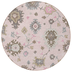 Homeroots 3' Artichoke Green Floral Washable Area Rug – Perfect For Indoor Or Outdoor Spaces, Durable & Stylish 8' Round Polyester 585006