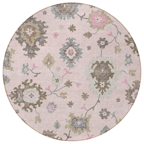 Homeroots 3' Artichoke Green Floral Washable Area Rug – Perfect For Indoor Or Outdoor Spaces, Durable & Stylish 8' Round Polyester 585006