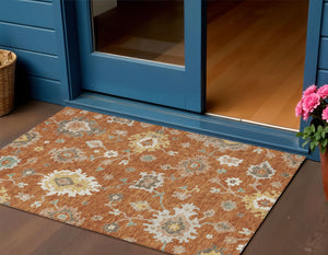 Homeroots 3' Artichoke Green Floral Washable Area Rug – Perfect For Indoor Or Outdoor Spaces, Durable & Stylish 3' X 5' Polyester 585010