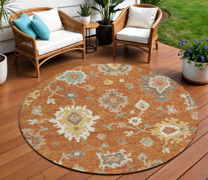Homeroots 3' Artichoke Green Floral Washable Area Rug – Perfect For Indoor Or Outdoor Spaces, Durable & Stylish 8' Round Polyester 585012