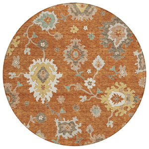 HomeRoots 5' Indoor Outdoor Area Rug with Timeless Orange, Ivory, and Gray Floral Design for Any Space 8' Round 585012
