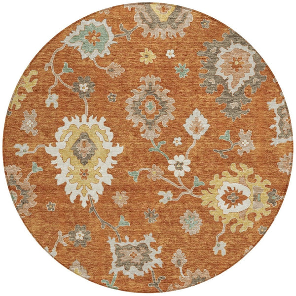 Homeroots 3' Artichoke Green Floral Washable Area Rug – Perfect For Indoor Or Outdoor Spaces, Durable & Stylish 8' Round Polyester 585012