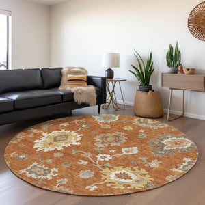 Homeroots 3' Artichoke Green Floral Washable Area Rug – Perfect For Indoor Or Outdoor Spaces, Durable & Stylish 8' Round Polyester 585012