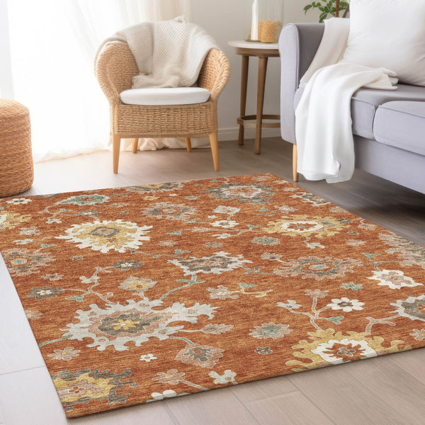 Homeroots 3' Artichoke Green Floral Washable Area Rug – Perfect For Indoor Or Outdoor Spaces, Durable & Stylish 8' X 10' Polyester 585013