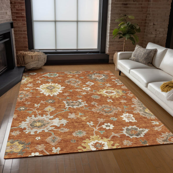 Homeroots 3' Artichoke Green Floral Washable Area Rug – Perfect For Indoor Or Outdoor Spaces, Durable & Stylish 9' X 12' Polyester 585014