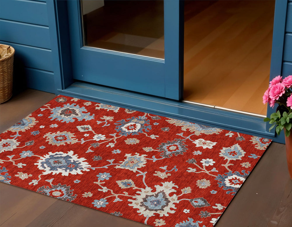 Homeroots 3' Artichoke Green Floral Washable Area Rug – Perfect For Indoor Or Outdoor Spaces, Durable & Stylish 3' X 5' Polyester 585016