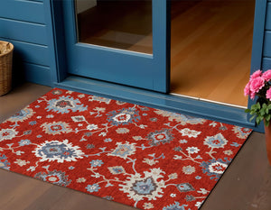 Homeroots 3' Artichoke Green Floral Washable Area Rug – Perfect For Indoor Or Outdoor Spaces, Durable & Stylish 3' X 5' Polyester 585016