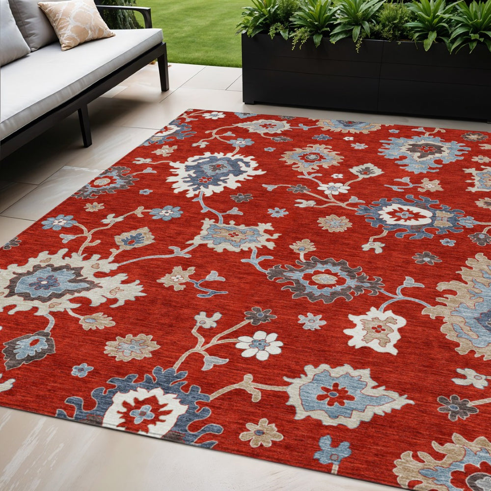 HomeRoots 5' Durable Floral Area Rug in Red, Gray, and Taupe – Perfect for Indoor and Outdoor Spaces! 5' X 8' 585017