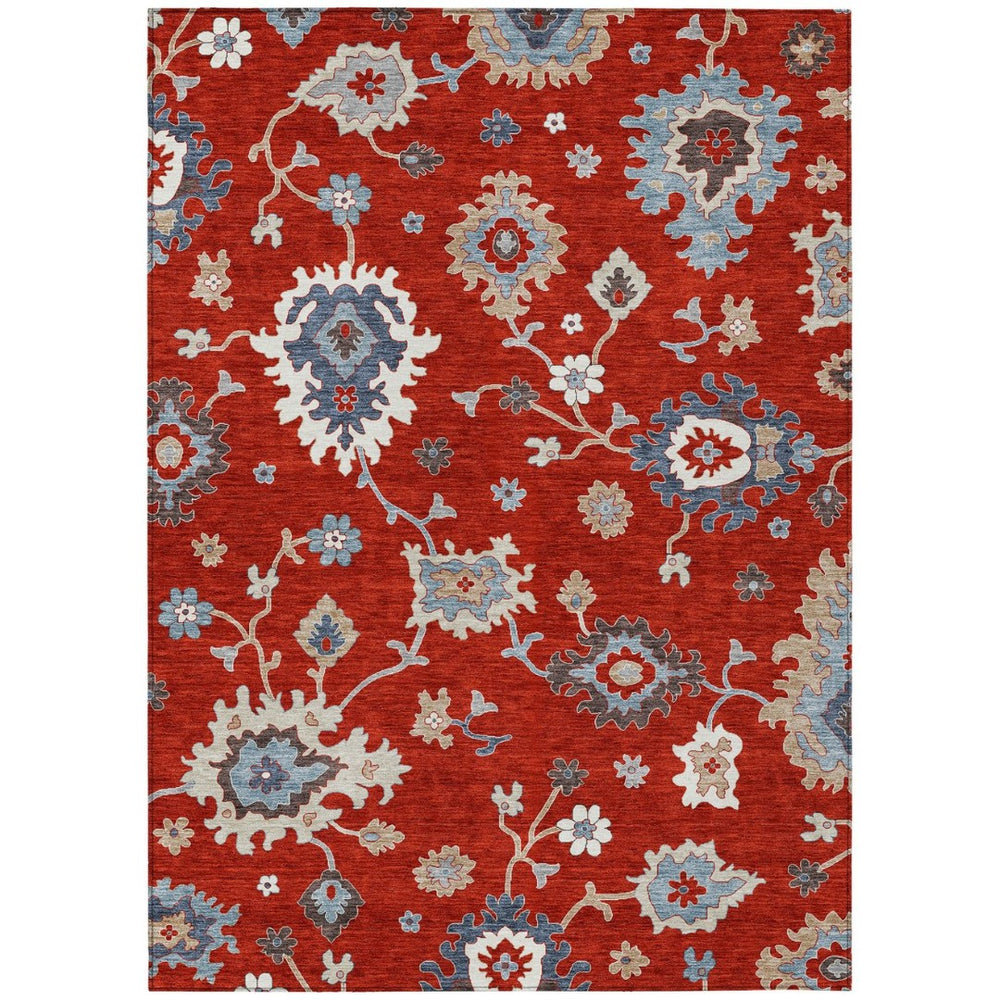 HomeRoots 5' Durable Floral Area Rug in Red, Gray, and Taupe – Perfect for Indoor and Outdoor Spaces! 5' X 8' 585017