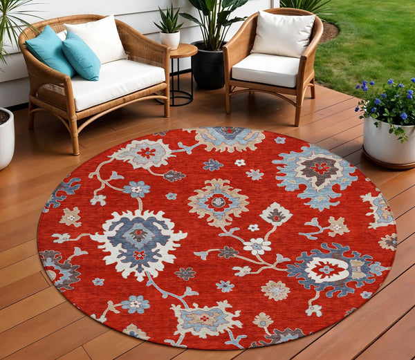 Homeroots 3' Artichoke Green Floral Washable Area Rug – Perfect For Indoor Or Outdoor Spaces, Durable & Stylish 8' Round Polyester 585018