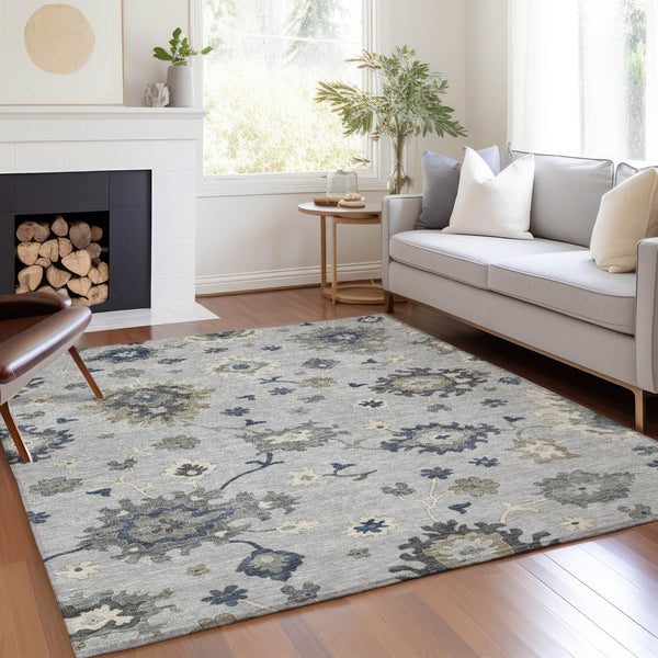 Homeroots 3' Artichoke Green Floral Washable Area Rug – Perfect For Indoor Or Outdoor Spaces, Durable & Stylish 5' X 8' Polyester 585023