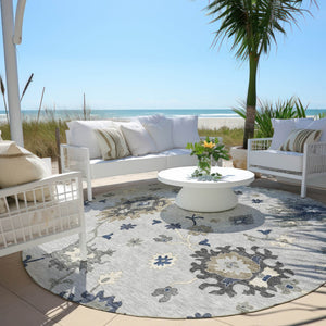 Homeroots 3' Artichoke Green Floral Washable Area Rug – Perfect For Indoor Or Outdoor Spaces, Durable & Stylish 8' Round Polyester 585024