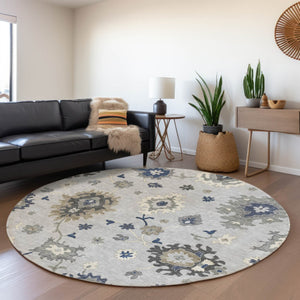 Homeroots 3' Artichoke Green Floral Washable Area Rug – Perfect For Indoor Or Outdoor Spaces, Durable & Stylish 8' Round Polyester 585024