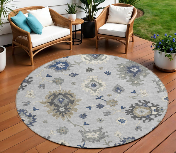 Homeroots 3' Artichoke Green Floral Washable Area Rug – Perfect For Indoor Or Outdoor Spaces, Durable & Stylish 8' Round Polyester 585024