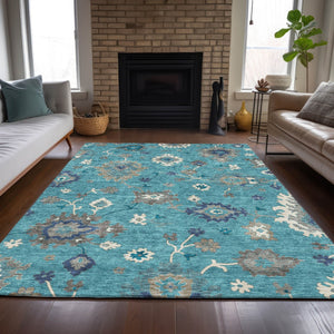 Homeroots 3' Artichoke Green Floral Washable Area Rug – Perfect For Indoor Or Outdoor Spaces, Durable & Stylish 3' X 5' Polyester 585028
