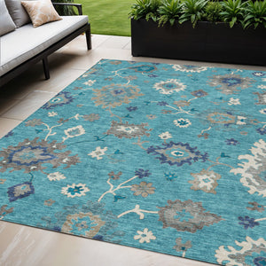 Homeroots 3' Artichoke Green Floral Washable Area Rug – Perfect For Indoor Or Outdoor Spaces, Durable & Stylish 5' X 8' Polyester 585029