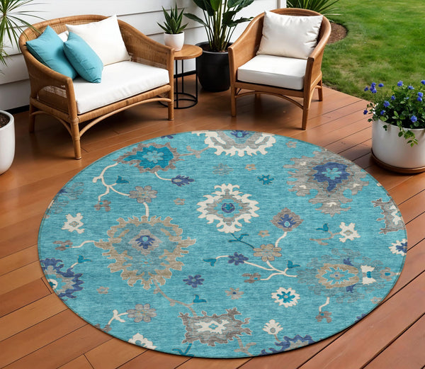 Homeroots 3' Artichoke Green Floral Washable Area Rug – Perfect For Indoor Or Outdoor Spaces, Durable & Stylish 8' Round Polyester 585030