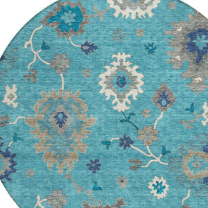 Homeroots 3' Artichoke Green Floral Washable Area Rug – Perfect For Indoor Or Outdoor Spaces, Durable & Stylish 8' Round Polyester 585030