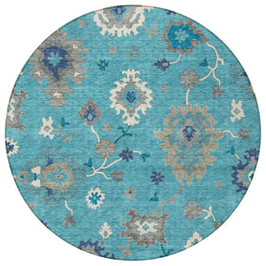 Homeroots 3' Artichoke Green Floral Washable Area Rug – Perfect For Indoor Or Outdoor Spaces, Durable & Stylish 8' Round Polyester 585030