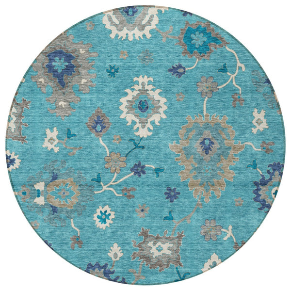 Homeroots 3' Artichoke Green Floral Washable Area Rug – Perfect For Indoor Or Outdoor Spaces, Durable & Stylish 8' Round Polyester 585030