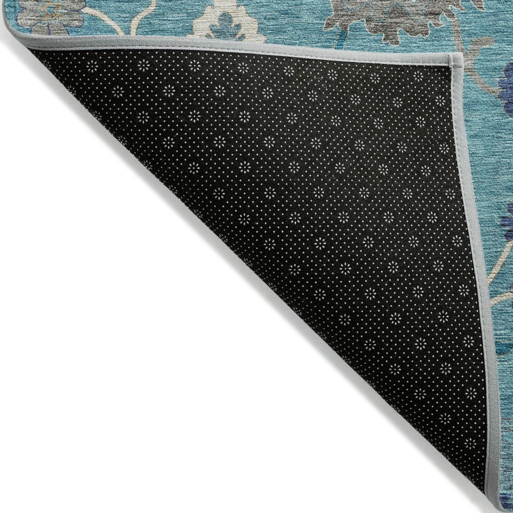 HomeRoots 5' Elegant Teal Blue Floral Area Rug - Washable, Durable Design for Indoor & Outdoor Living Spaces 8' X 10' 585031