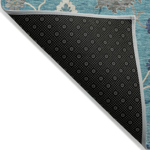 HomeRoots 5' Elegant Teal Blue Floral Area Rug - Washable, Durable Design for Indoor & Outdoor Living Spaces 8' X 10' 585031