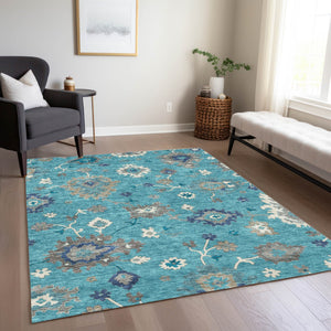 Homeroots 3' Artichoke Green Floral Washable Area Rug – Perfect For Indoor Or Outdoor Spaces, Durable & Stylish 8' X 10' Polyester 585031