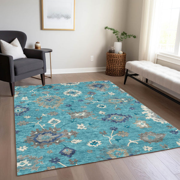 Homeroots 3' Artichoke Green Floral Washable Area Rug – Perfect For Indoor Or Outdoor Spaces, Durable & Stylish 8' X 10' Polyester 585031
