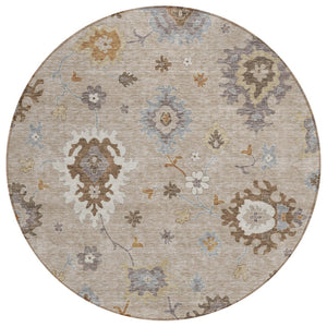 HomeRoots 5' Floral Elegance Area Rug - Durable, Washable, Indoor/Outdoor Design in Taupe, Silver & Gray 8' Round 585036