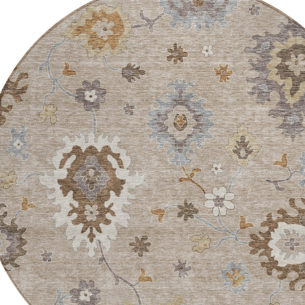 Homeroots 3' Artichoke Green Floral Washable Area Rug – Perfect For Indoor Or Outdoor Spaces, Durable & Stylish 8' Round Polyester 585036