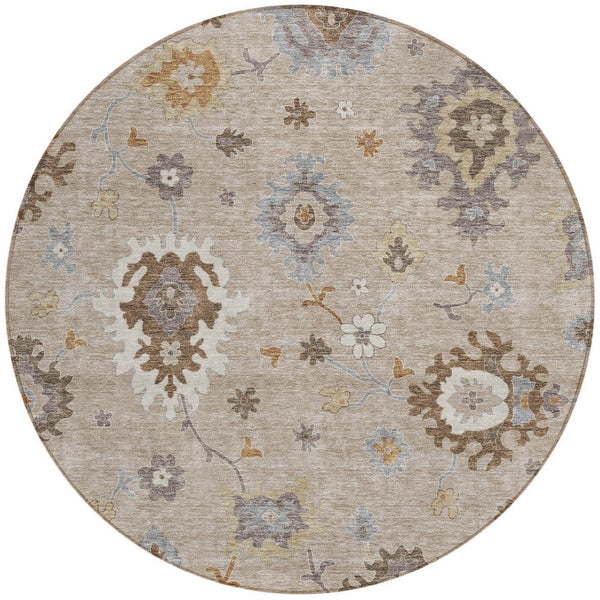 Homeroots 3' Artichoke Green Floral Washable Area Rug – Perfect For Indoor Or Outdoor Spaces, Durable & Stylish 8' Round Polyester 585036