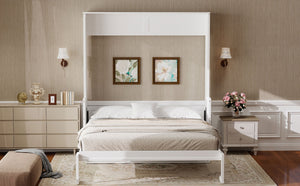 English Elm Queen Murphy Bed with Desk, Built-In LED Lights, USB Charging Ports & Space-Saving Modern Design White N7500004014K