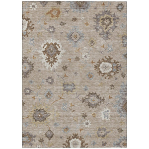 HomeRoots 5' Floral Elegance Area Rug - Durable, Washable, Indoor/Outdoor Design in Taupe, Silver & Gray 8' X 10' 585037