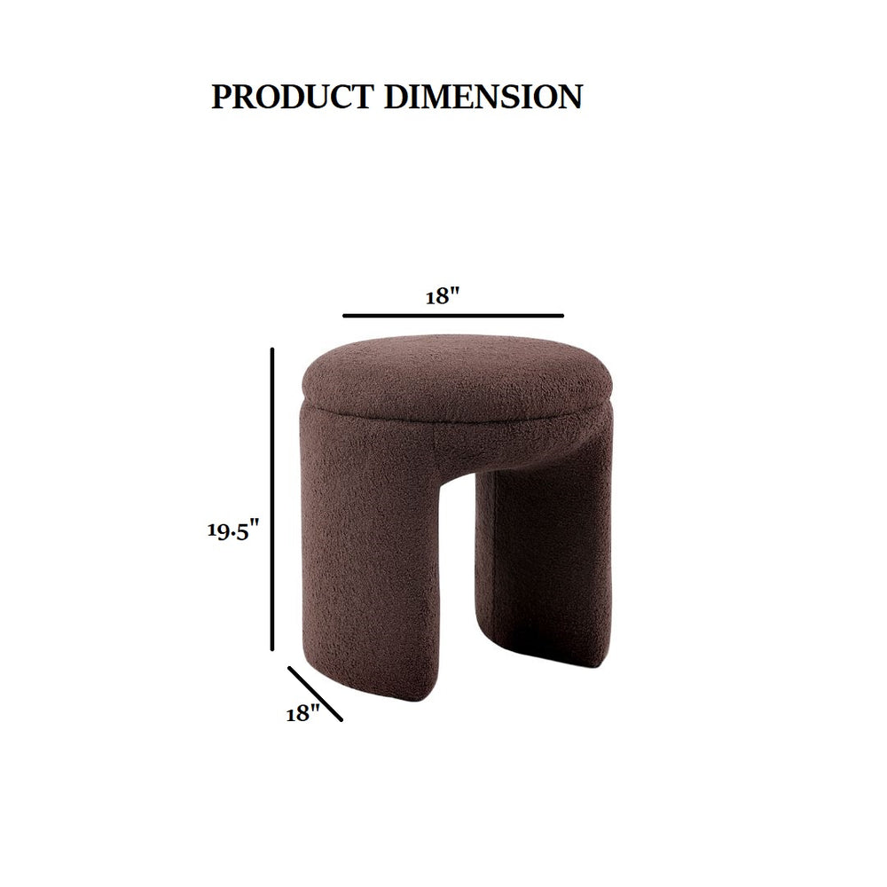 English Elm Brown Teddy Shearling Round Top Accent Stool 18" x19.5" Cozy Modern Ottoman Bench for Living Rooms B2741P388363